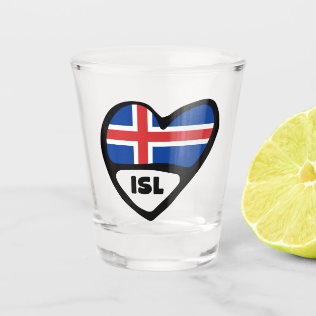 Verre A Shot Islande Code du pays Coeur du drapeau, ISL (Devant)