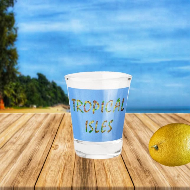 Verre A Shot Isles-Brwn Tropical (Dream of island ventures, as you enjoy your whiskey in this, Tropical Isles-Brwn Shot Glass! )