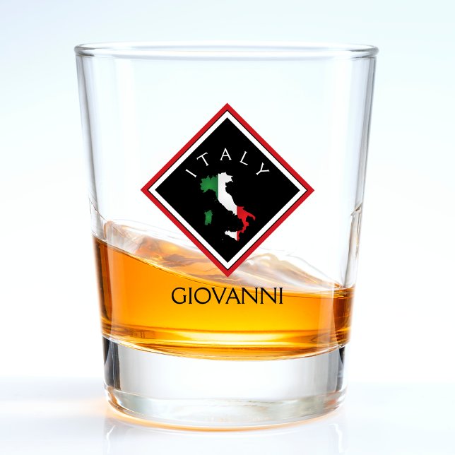 Verre A Shot Italie Drapeau italien Italia Carte Diamant noir N (italy map shot glass)