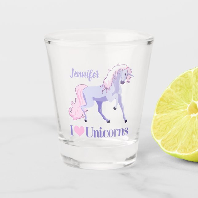 Verre A Shot J'Aime Les Unicornes Cute Custom Unicorn (Devant)