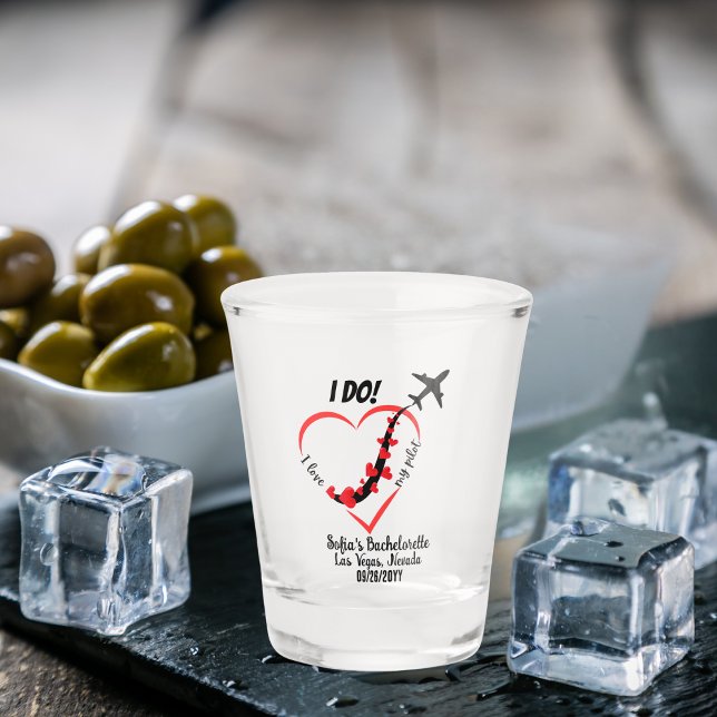 Verre A Shot J'aime My Pilot, Avion & Coeurs, Bachelorette (Créateur téléchargé)
