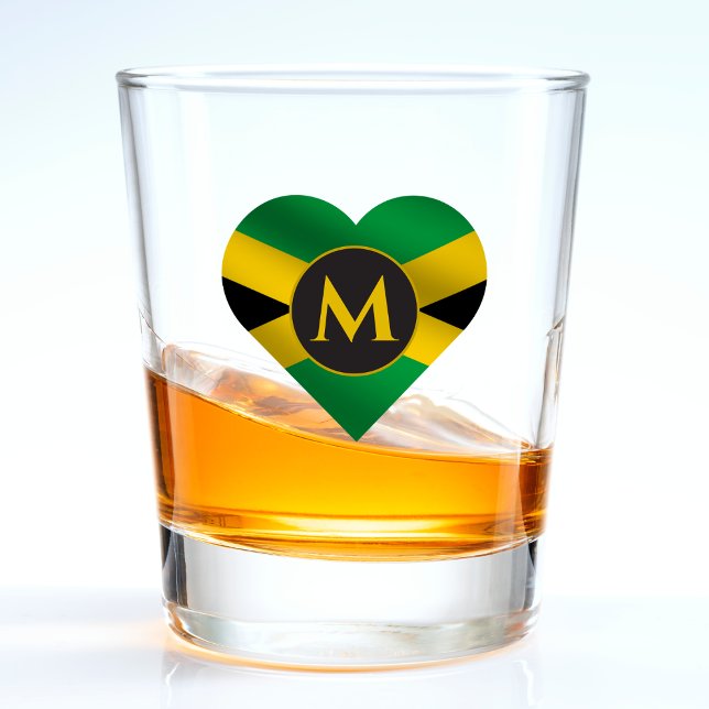Verre A Shot Jamaïque Jamaïcaine Drapeau Nom du coeur Monogramm (Jamaica Jamaican flag heart monogram shot glass)