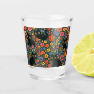 Verre A Shot Jardin d'art Kawaii Motif floral de chat noir mi