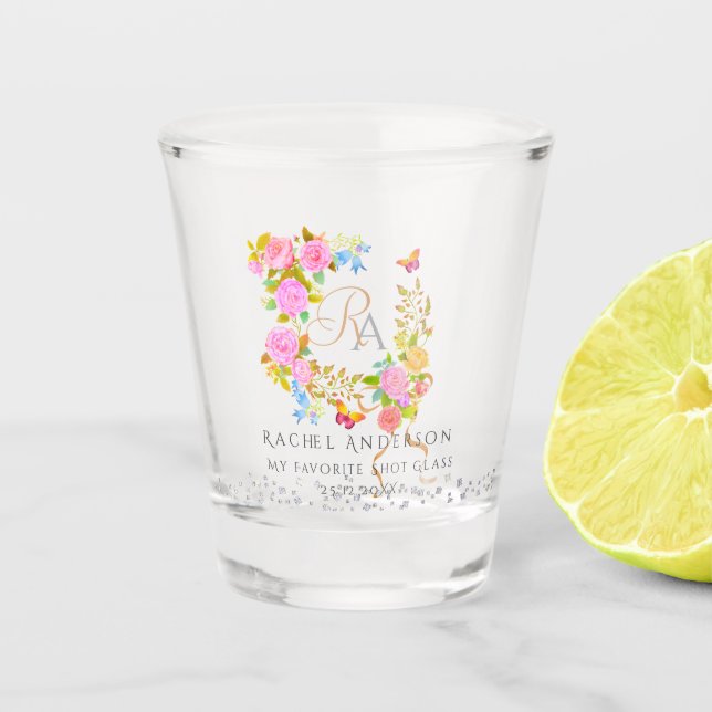 Verre A Shot Jardin fleuri romantique à monogramme  (Devant)