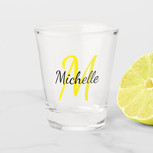 Verre A Shot Jaune & Noir Simple Monogramme Classique tendance (Devant)