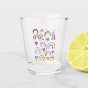 Verre A Shot Je t'aime 사 랑 해 요 en Coréen Arc en Ciel et Coeur S