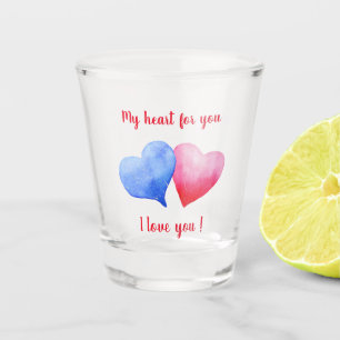 Verre A Shot Je t'aime coeur rouge et bleu Saint Valentin