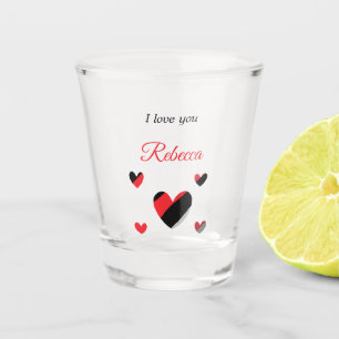 Verre A Shot Je t'aime les coeurs colorés blancs