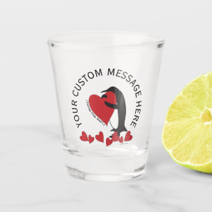 Verre A Shot Je t'aime plus ! Pingouin et cœur rouge