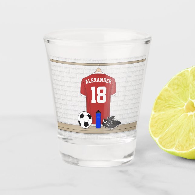 Verre A Shot Jersey de football rouge et blanc personnalisé (Devant)