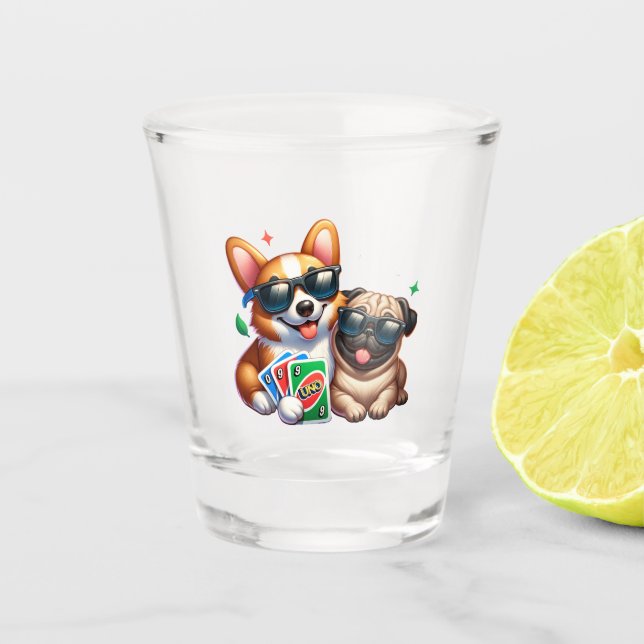 Verre A Shot Jeu de cartes Corgi et Carlin Uno (Devant)