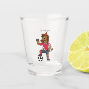 Verre A Shot Joli cheval drôle jouant dessin de football