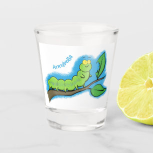 Verre A Shot Joli dessin animé de chenille verte mignonne