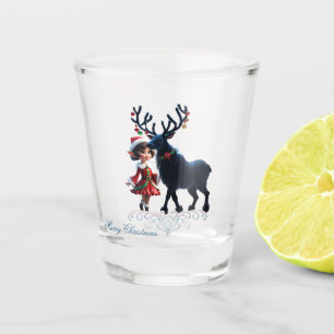 Verre A Shot Joli elfe de Noël et rennes foncés.