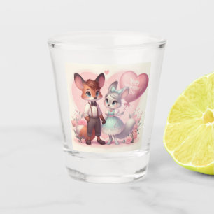 Verre A Shot Joli renard de caricature Saint Valentin