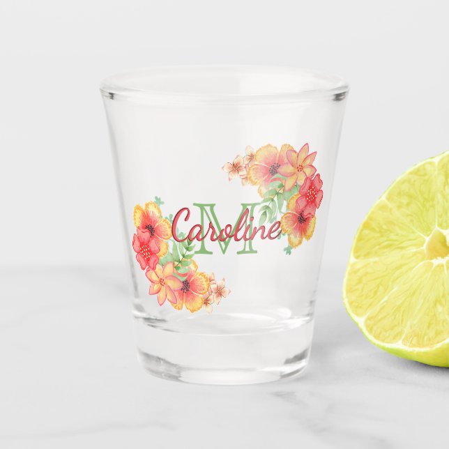 Verre A Shot Jolie motif floral aquarelle personnalisé de print (Devant)