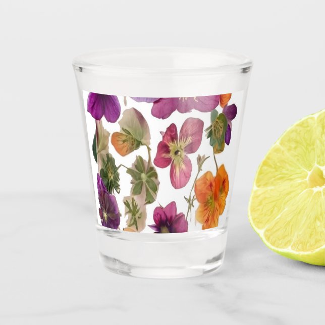 Verre A Shot Jolies Fleurs Pressées - (Devant)