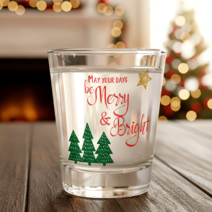 Verre A Shot Jours Joyeux et Lumineux Script Arbres Verts Étoil