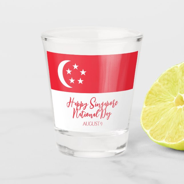 Verre A Shot Joyeuse fête nationale de Singapour Drapeau de Sin (Devant)