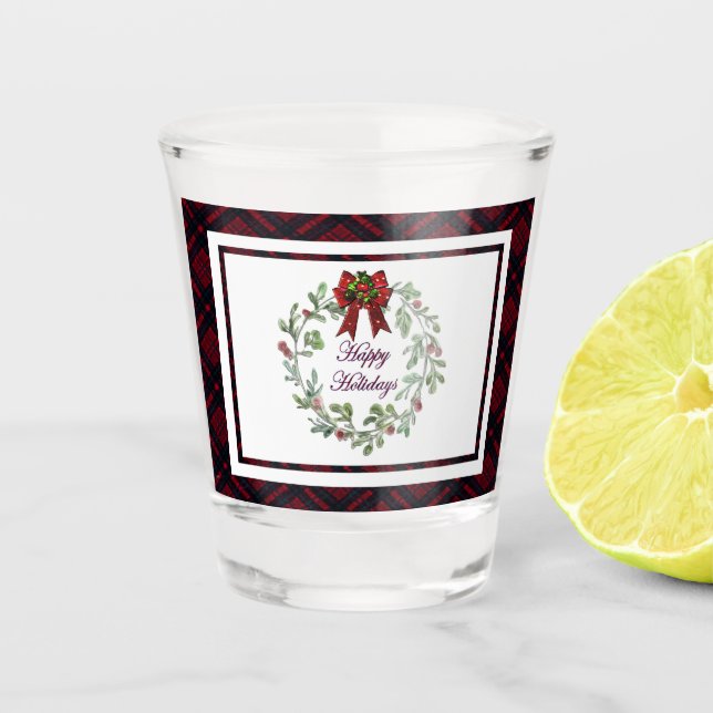 Verre A Shot Joyeuses Vacances Rouge Plaid (Devant)