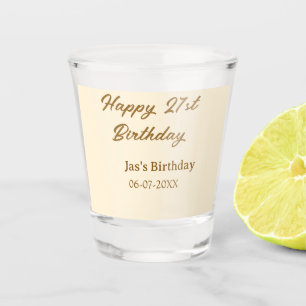 Verre A Shot Joyeux 21e anniversaire marron pastel jaune nom da