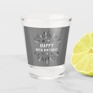 Verre A Shot Joyeux 40e anniversaire Feu d'artifice gris noir b