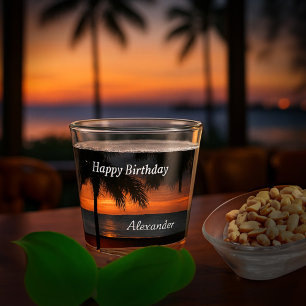 Verre A Shot Joyeux Anniversaire Hommes Coucher de soleil Tropi