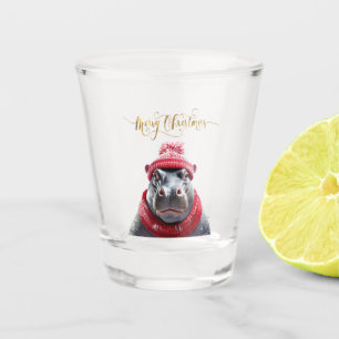 Verre A Shot Joyeux chapeau et foulard de Noël Hippo