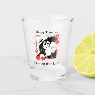 Verre A Shot Joyeux Fleur Ensemble Avec Amour Cadre Coeur