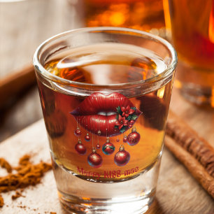 Verre A Shot Joyeux KISS-mas Lèvres rouges Boules de Noël rouge
