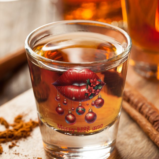 Verre A Shot Joyeux KISS-mas Lèvres rouges Boules de Noël rouge (Créateur téléchargé)