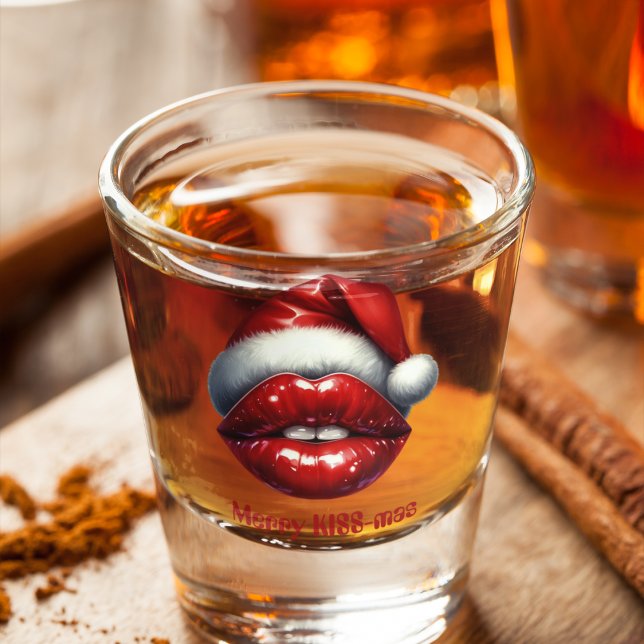 Verre A Shot Joyeux KISS-mas Lèvres rouges Rouge Santa Chapeau  (Créateur téléchargé)