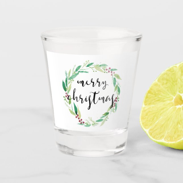 Verre A Shot Joyeux Noël Aquarelle Vacances Wreath Chic (Devant)