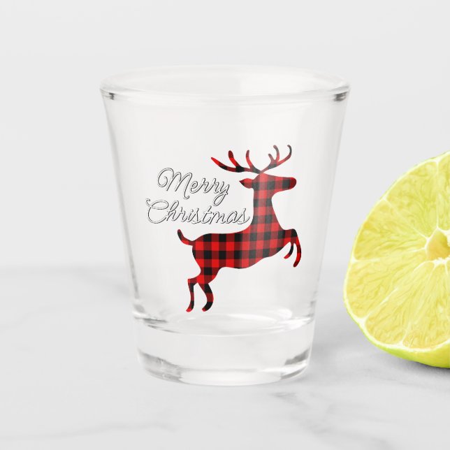 Verre A Shot Joyeux Noël Buck sur Red Black Buffalo Check (Devant)