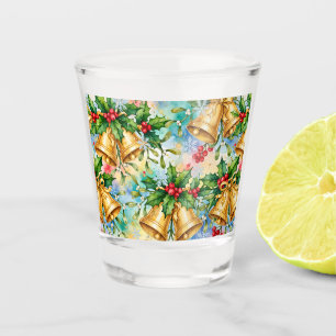 Verre A Shot Joyeux Noël Coloré Or Cloches Houx