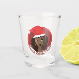 Verre A Shot Joyeux Noël, Femme noire Santa Hat
