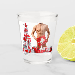 Verre A Shot Joyeux Noël SlipperyJoe rouge blanc argent cadeau