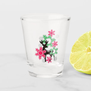 Verre A Shot Joyeux Noël vintage rétro cerfs neige flocons