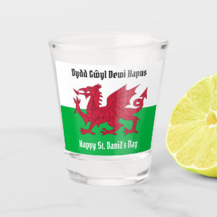 Verre A Shot Joyeux St. David's Day Red Dragon Gallois Drapeau