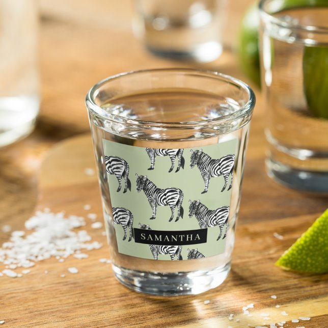Verre A Shot Jungle Zebra Wild Motif & Nom personnalisé (Créateur téléchargé)