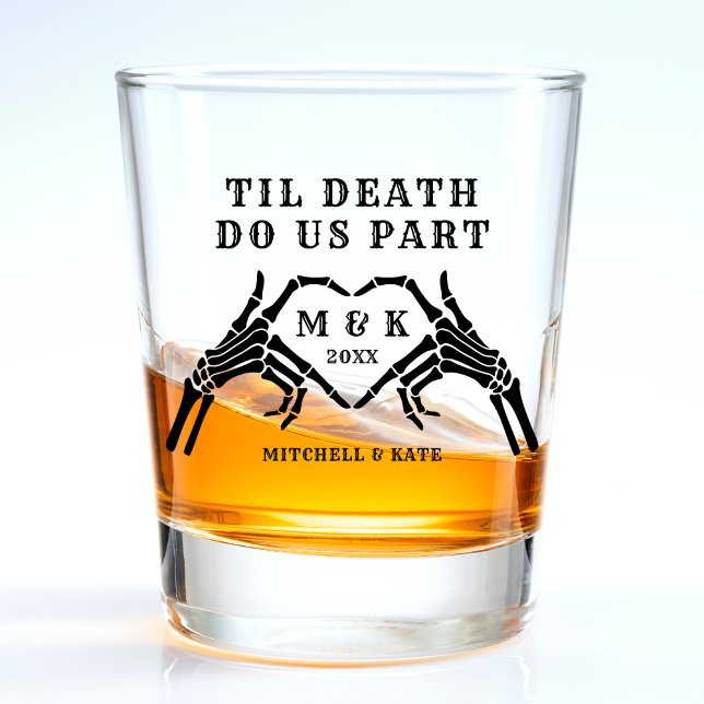 Verre A Shot Jusqu'à ce que la mort nous sépare Squelette Cœur  (Til Death Do Us Part Skeleton Heart Hand Wedding Shot Glass
)
