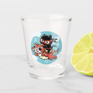 Verre A Shot Kawaii Ninja Chat à cheval sur un Dragon Rouge