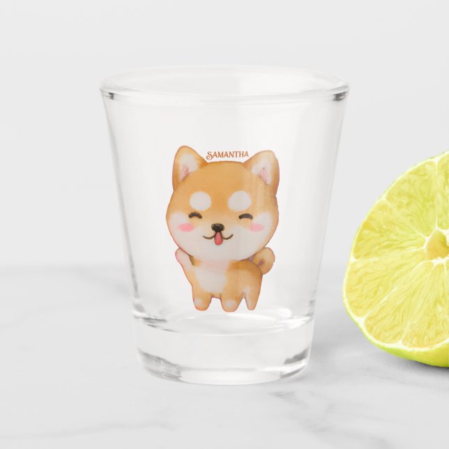 Verre A Shot Kawaii Smiling Cartoon Style Shiba Inu (Devant)
