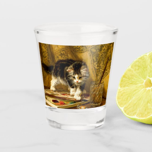 Verre A Shot Kitten avec peinture et brosses (Devant)