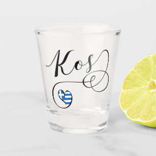 Verre A Shot Kos Coeur Dans Le Drapeau, Grèce, I Love Kos, Cos