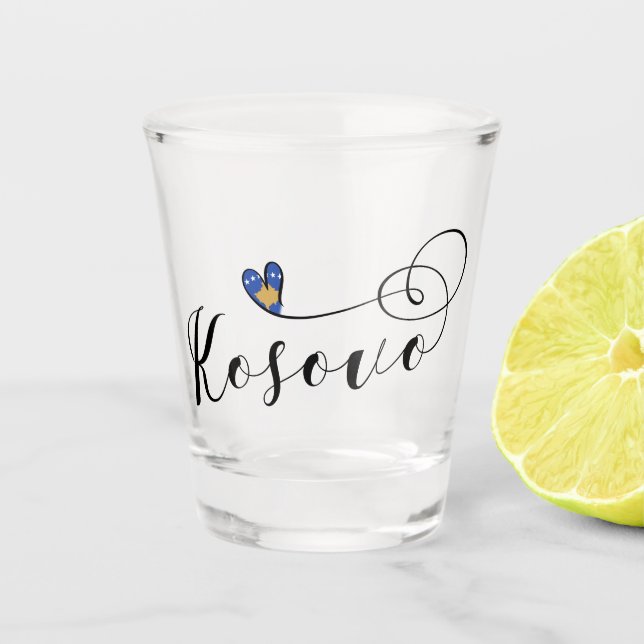 Verre A Shot Kosovo Drapeau Coeur, I Love Kosovo, Kosovar (Devant)