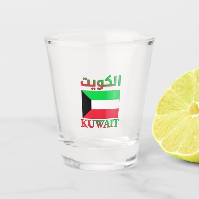 Verre A Shot Koweït Flag ا ل و ي Arabic & English WordArt (Devant)