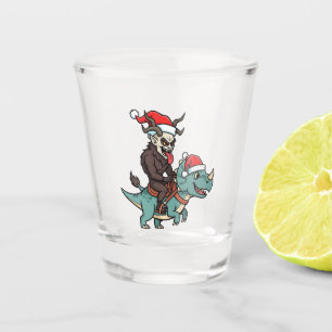 Verre A Shot Krampus chevauchant un dinosaure Santa Noël Evil
