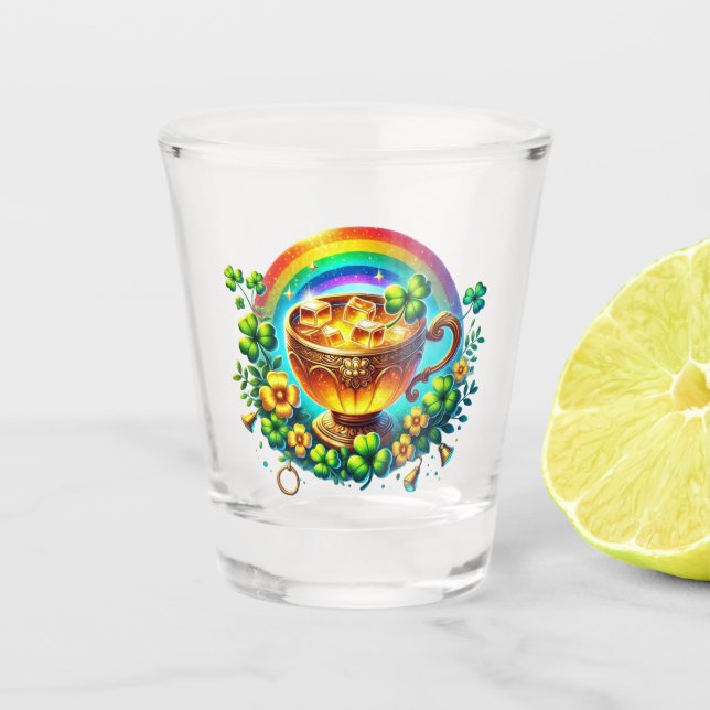 Verre A Shot La journée de la Saint-Patrick arc-en-ciel et pot  (Devant)