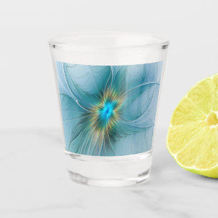 Verre A Shot La petite Beauté Moderne Bleu Or Fractal Flower